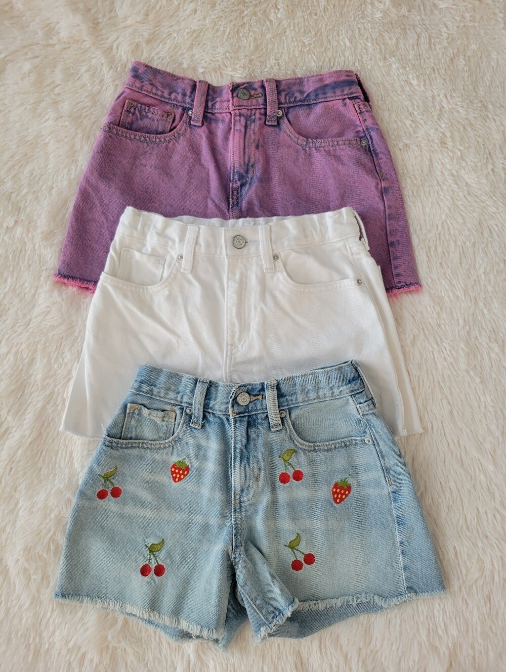 Old Navy Bundle Of 3 Pairs Denim Shorts Blue, Pink, White Girls Size 12
